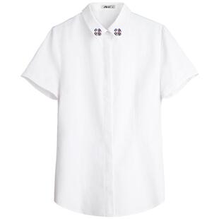 雀后韩版夏装ol白领职业白色衬衣修身简约打底翻领短袖衬衫女