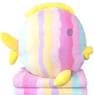 梨花七彩亲嘴鱼亲吻鱼午休抱枕毯毛绒公仔玩具情侣靠垫生日礼物女