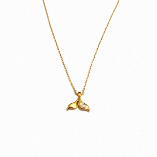 韩国鱼尾项链纯银镀18K黄金 女小众海豚锁骨链鲸鱼尾吊坠简约气质