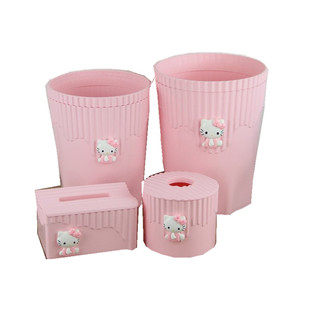 包邮卡通猫咪kt垃圾桶粉色公主风纸巾盒纸抽盒家居塑料大号垃圾桶