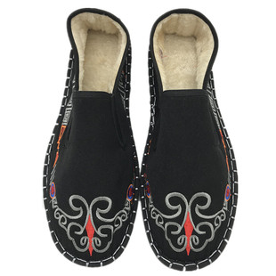 冬季男棉鞋老北京刺绣花布鞋西山加绒防滑工作鞋加厚保暖软底棉鞋