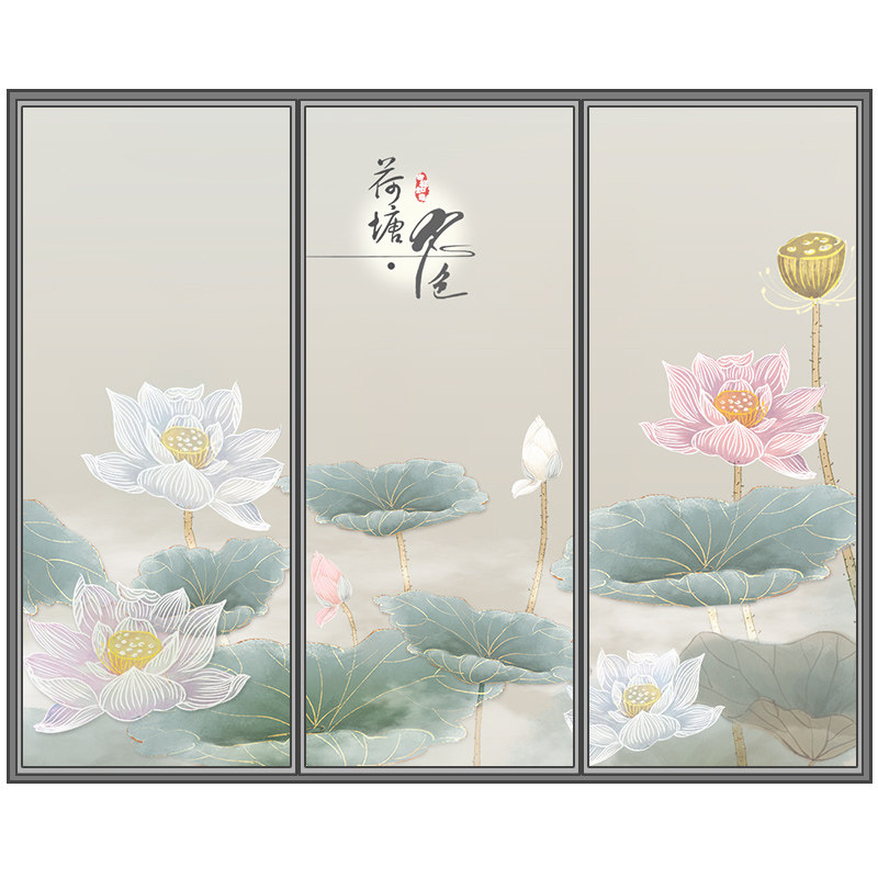 隔断玻璃墙磨砂静电双面贴膜中式背景贴画移门窗户纸不透遮光窗花