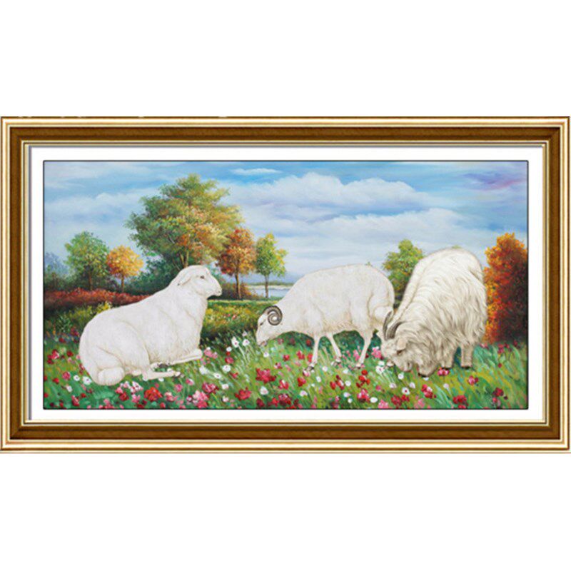 自己绣三羊开泰有羊的钻石画满钻2026新款粘钻十字绣三只羊贴钻画