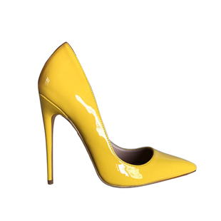 欧美春夏新款黄色漆皮小码高跟鞋细跟12cm尖头浅口单鞋34码
