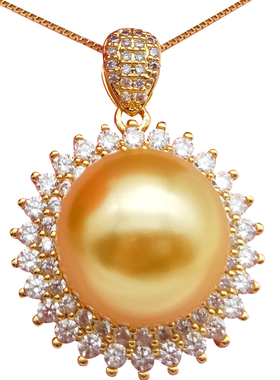 吊坠金色正圆单颗夸张珍珠项链