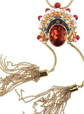 京剧脸谱长款金属流苏吊坠毛衣链