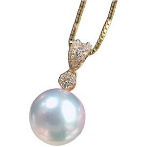 珍妮芙 强光正圆白亮真珍珠吊坠单颗 925银简约锁骨链母亲节礼物