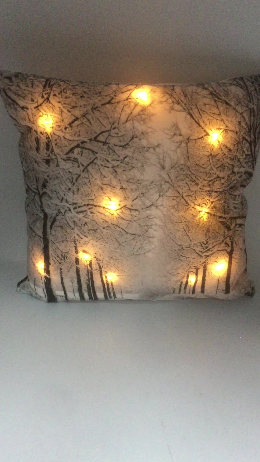 Soft Decorative Led  Cushion With Snowing Scene Filling 