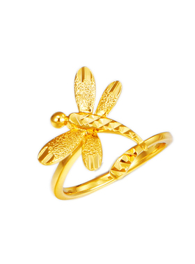 新款沙金女士戒指仿真蜻蜓金色