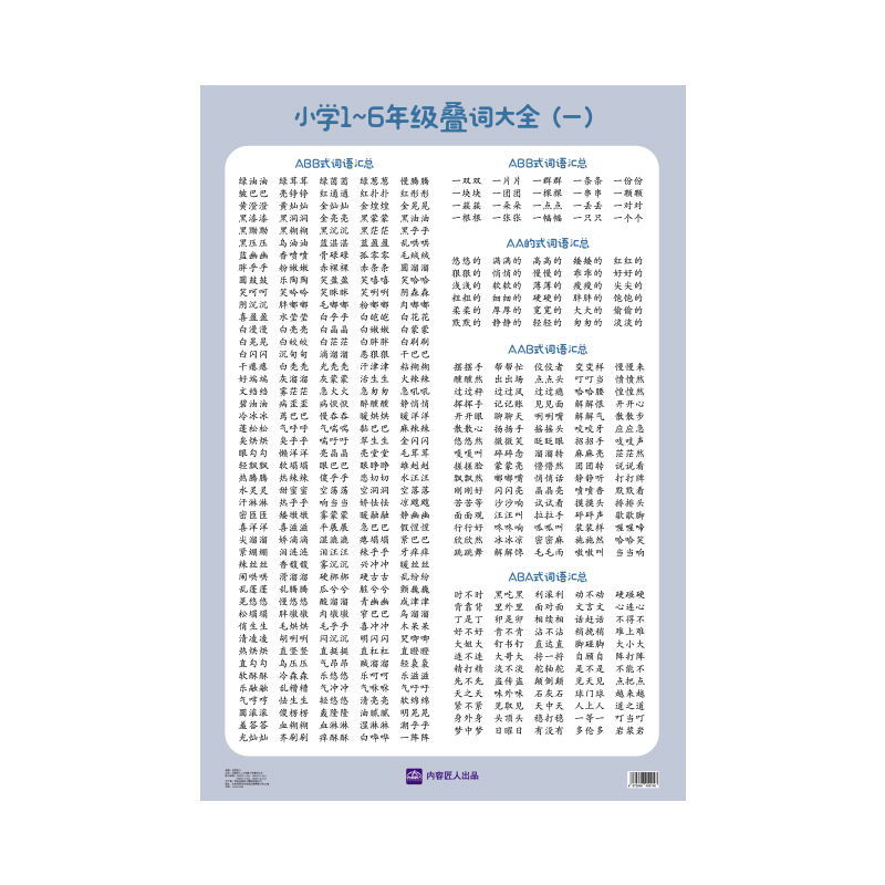 小学生重叠词词语大全挂图积累二年级一年级人教版16AABBAB式字