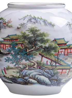 景德镇青花创意鱼缸睡莲家居摆设