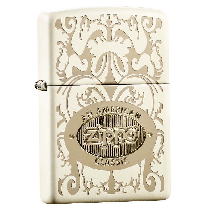 打火机zippo正版原装正品 米色哑漆雕刻花纹 zippo美国经典 28854
