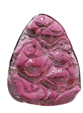 巴西老坑粉红色碧玺鸳鸯戏水吊坠