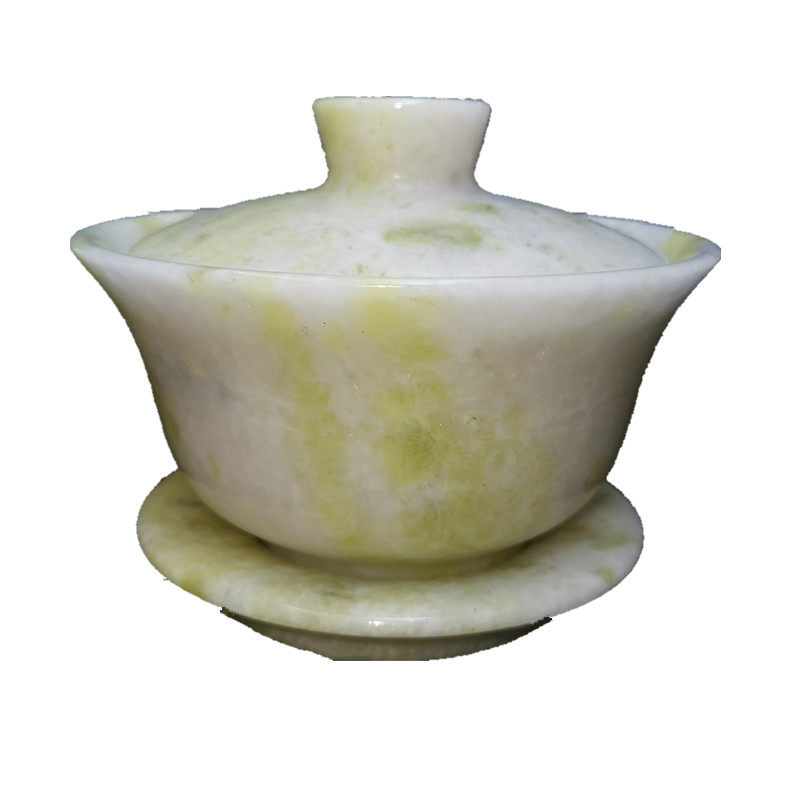 天然蓝田玉石雕复古代老式结婚敬茶三才茶碗单个盖碗茶具主人茶杯