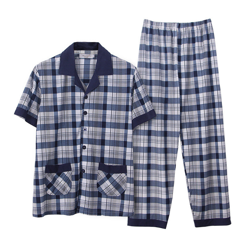夏季男士睡衣短袖长裤纯棉夏天半袖中老年爸爸男款薄款家居服套装
