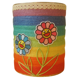 原创新品手工奶粉罐变废为宝花盆彩虹色创意储物罐环保亲子作业