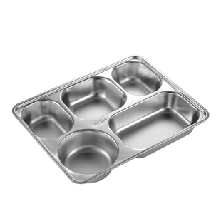 分格餐盘 304不锈钢长方形快餐盘带盖加厚食堂成人饭盒幼儿园饭盘