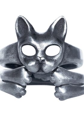 原创复古猫爪开口情侣戒指925银