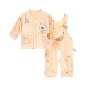 童泰婴儿背带裤春秋装新款双层纯棉上衣肩扣圆领套头宝宝内衣套装