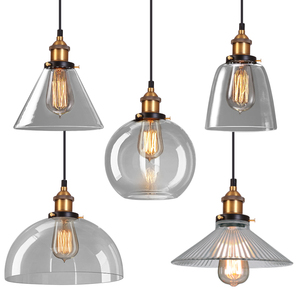 美式乡村单头玻璃圆球吊灯工业风格简约餐厅吧台透明玻璃灯罩吊灯