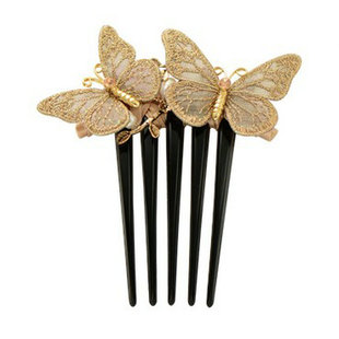 CHRIST/克丽斯汀浪漫双蝴蝶发梳插梳刘海梳韩国布艺发插头饰头花