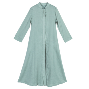 复古盘扣中国风改良版旗袍棉麻连衣裙汉服禅意长裙茶服秋女装纯色