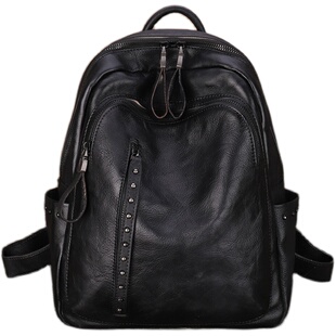 法缇斯高级感双肩包休闲真皮时尚女包包复古头层牛皮百搭软皮背包