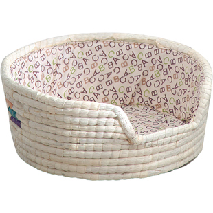 草编狗窝柯尔鸭窝猫窝泰迪斗牛中小型猫犬屋内衬布宠物柳藤编草窝