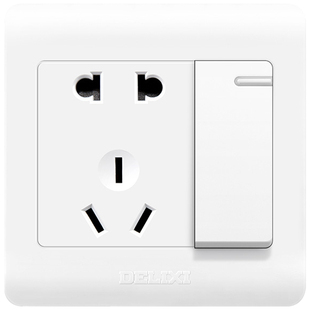 德力西五孔插座带开关奶油风一开五孔插座家用1开5孔双控86型面板