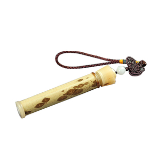 梅鹿竹湘妃竹牙签筒 竹制小香筒精致香道把玩件 便携式牙签收纳盒