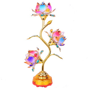 三朵五朵七彩色花大红色花供灯莲花灯长明供灯贡灯荷花台灯饰灯具