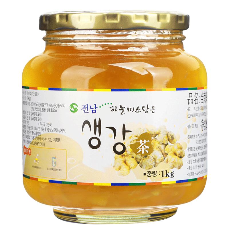 韩国蜂蜜姜茶姜枣茶韩国原装进口全南蜂蜜生姜茶酱1kg柚子茶瓶装