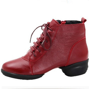 恰恰鱼真皮舞蹈鞋加绒高帮女软底中跟广场舞鞋跳舞鞋交谊舞鞋妈妈