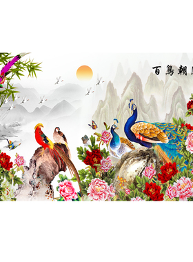 纳福客厅沙发国画百子图