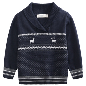 俏比兔婴儿毛衣 男童针织衫女宝宝青果领英伦风圣诞纯棉毛线上衣