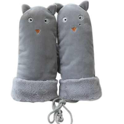 挂脖带冬天加绒加厚露指棉手套