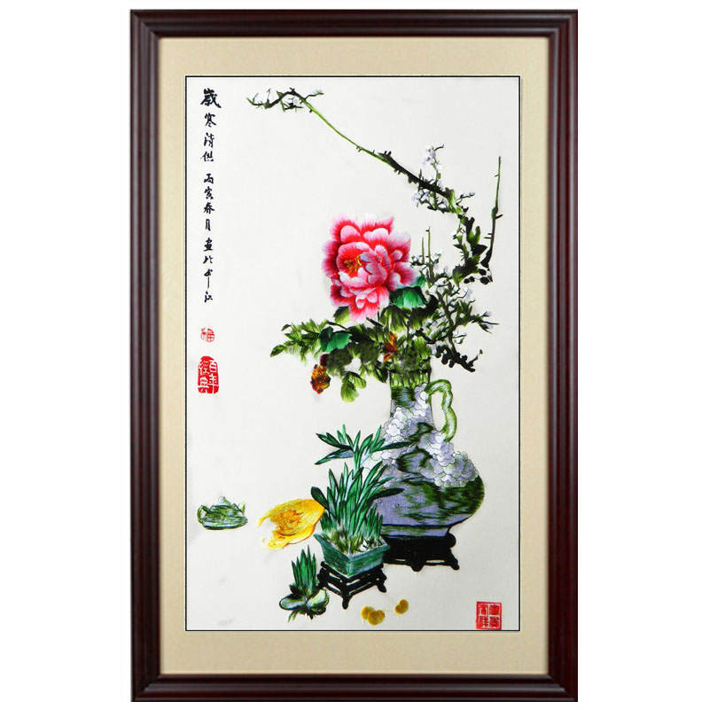 客厅真丝百年经典岁朝清供名绣