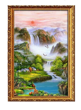 手绘风水聚宝盆玄关走廊油画