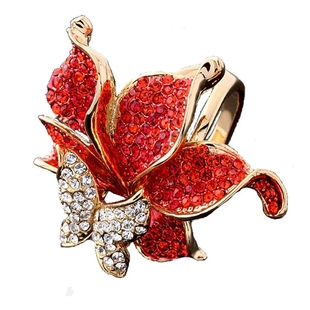 红色韩时尚蝴蝶彩钻花个性潮人大戒指女生夸张食指玫瑰金简约尾戒