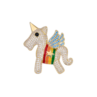 胸针高档女奢华锆石飞马胸花可爱独角兽别针ins潮个性男圣诞徽章