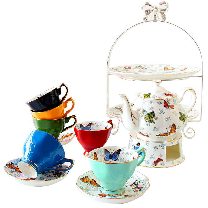 咖啡杯套装欧式茶具蝴蝶英式下午红茶杯骨瓷美式咖啡壶具陶瓷家用