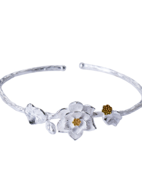 复古风开口纯银花朵手饰品