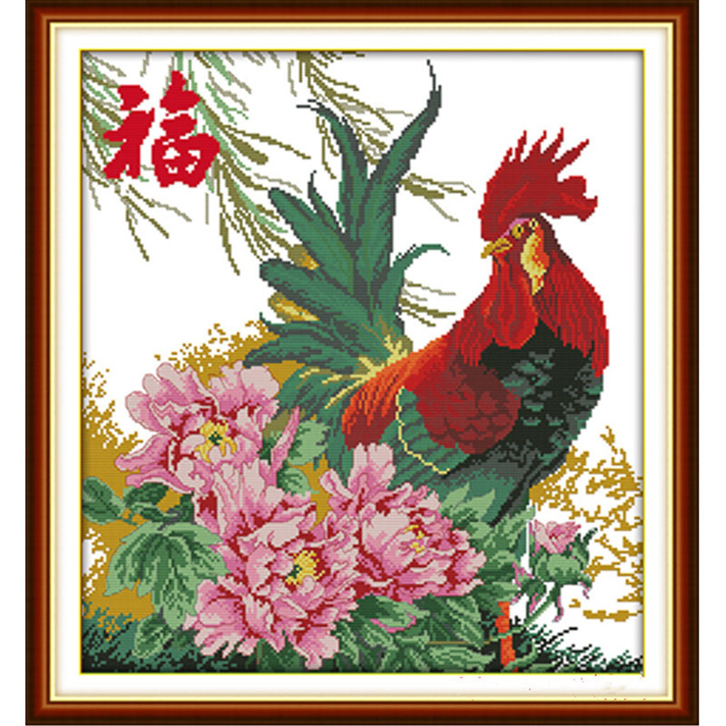 公鸡十字绣吉祥福鸡图新款简单绣
