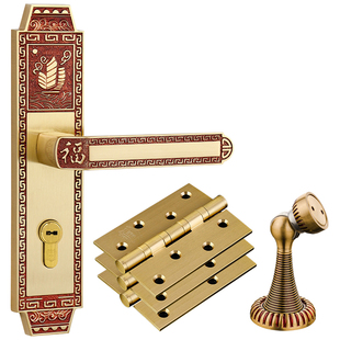 黄铜中式室内卧室房间单开静音门锁铜锁福字入户实木房门锁三件套