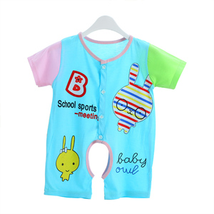 新生婴幼儿夏季薄款短袖开档连体衣纯棉小孩睡衣初生宝宝开档爬服