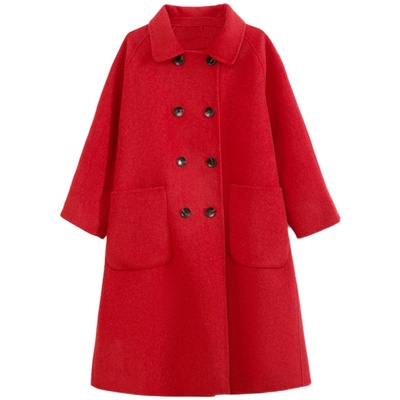 红色双面羊绒大衣2019羊毛宽松