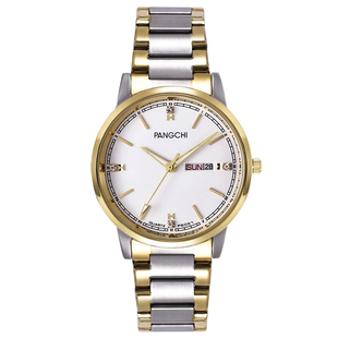 鹏志双日历钢带手表 蝴蝶扣商务男表 进口2035石英机芯女士腕表