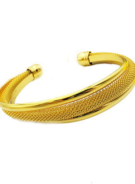 铜合金手镯女首饰铜镀24K仿金开口手镯子假黄金结婚庆久不掉色