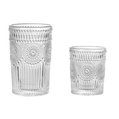 tjj复古风浮雕圆形刻花冷饮杯