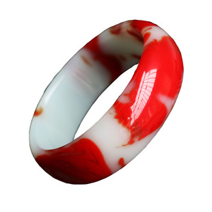 玉手镯 新疆和田玉鸡血玉手镯 新疆戈壁玉金丝玉加宽版女款镯子